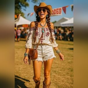 Coastal Cowgirl 24 Shorts Free People Boho Retro Mid Rise Off White Distressed